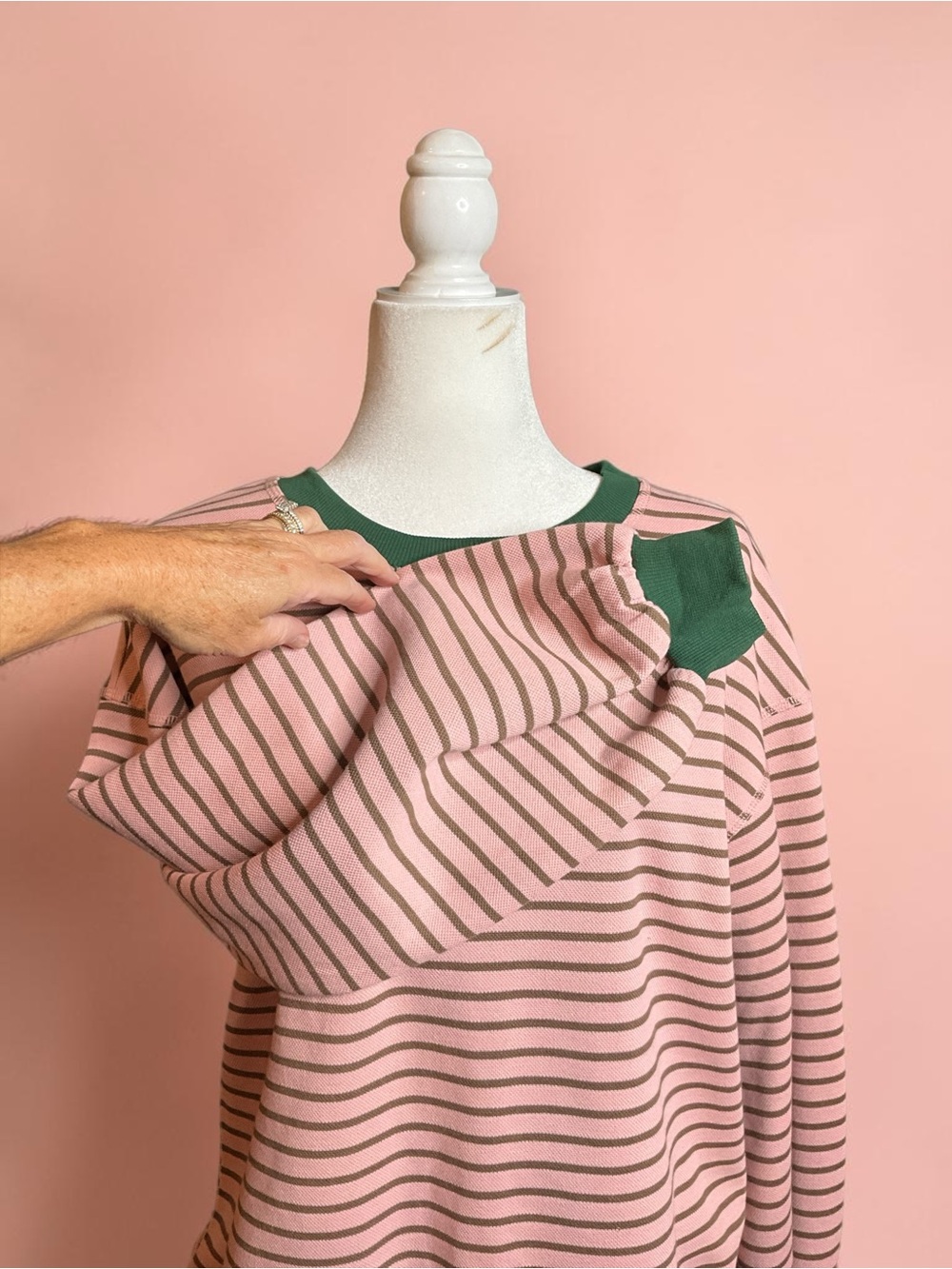 entro Pink Striped Sweatshirt with Forest Green Trim, size S - Picture 3 of 5